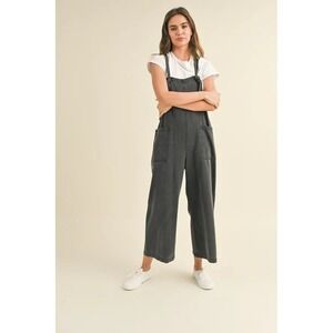 MIOU MUSE Charcoal Wash Denim Wide Leg Crop Overalls Jumpsuit Women's Medium